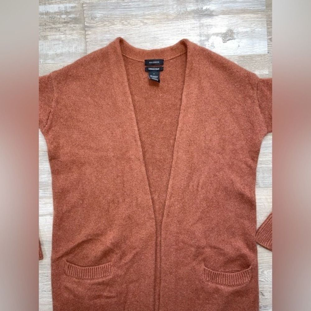 Halogen Wool Cashmere Long Duster Cardigan W/S Rust brown Pocket LN - Picture 4 of 16